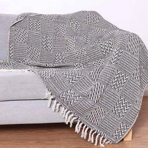 New Block Patterned Cotton Throw Blanket - 50 x 70